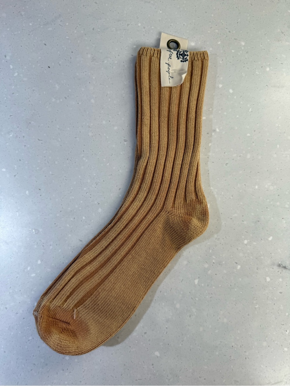 Free People Ribbed Crew Sock in Warm Camel NWT